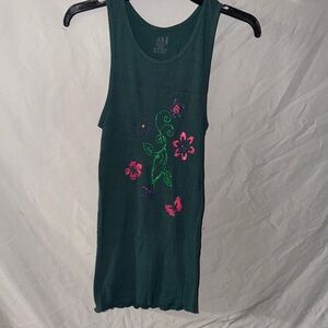 Fruit of the Loom Dark Green Floral Tank Top